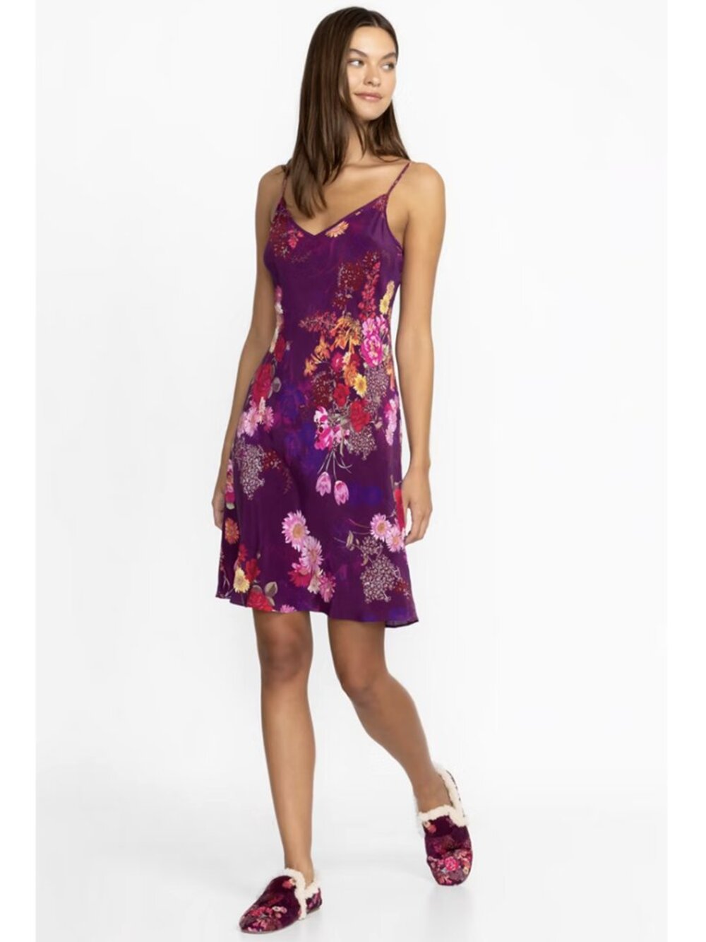 Johnny Was Womens Caitlyn Slip Silk Dress XL Sweet Bouquet Floral Boho Straps